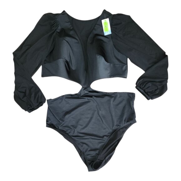 Swim by Cacique Swimsuit Womens Plus Size 24 Solid Black Cutout Beach One Piece - Picture 1 of 8